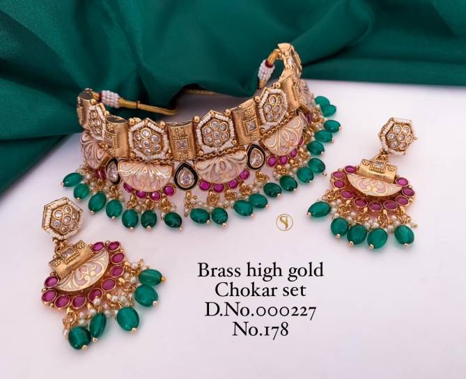 Brass High Gold Bridal Jewellry Chokar Set 8 Wholesale Market in Surat With Price
